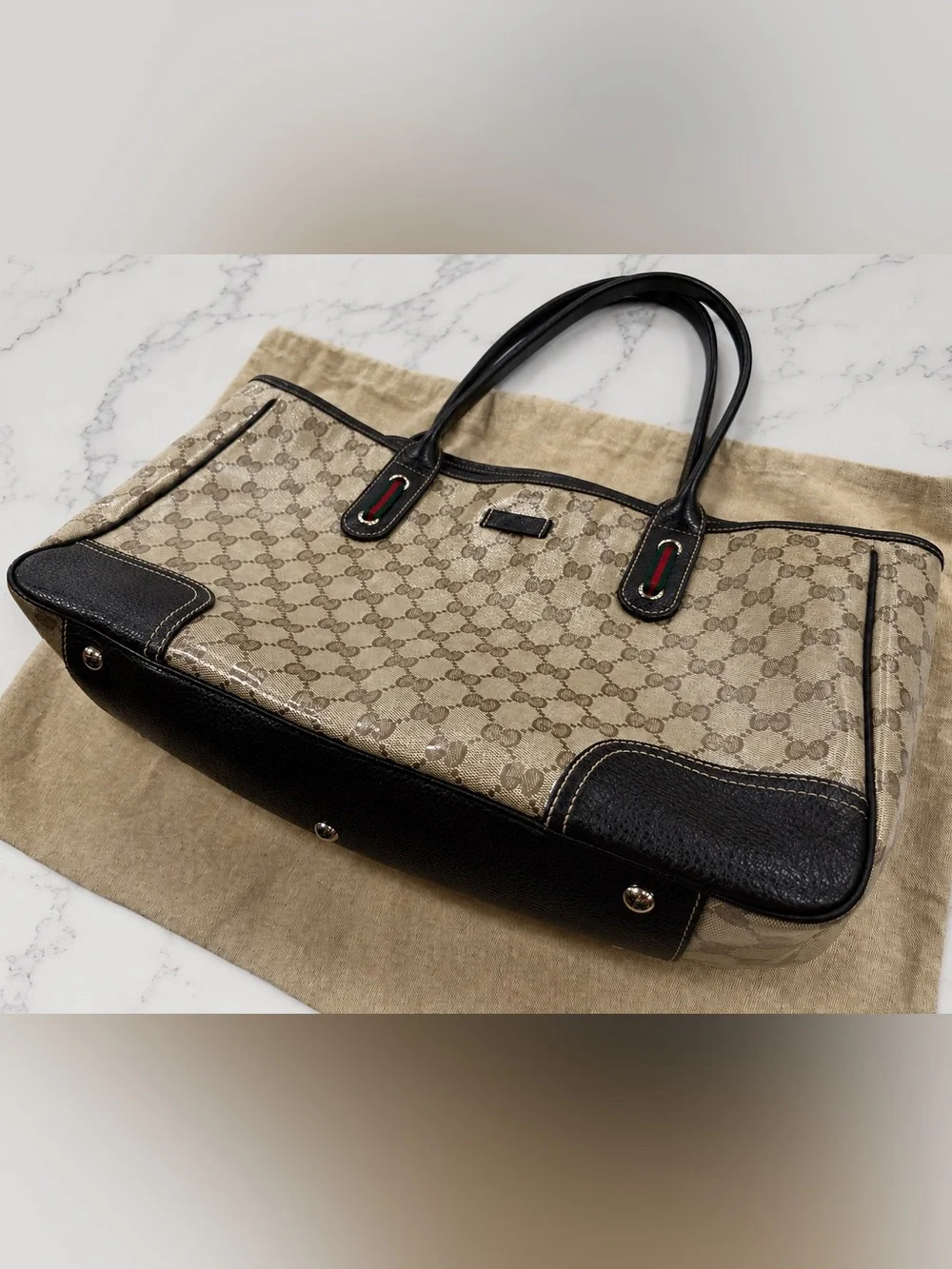 Authentic Gucci GG Crystal Princy Tote Beige XL Shoulder Bag + Dust Bag - Picture 6 of 11